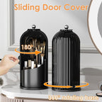 YOOLENS Makeup Brush Holder with Lid 360 Rotating Clear Dustproof Make Up Organizers for Vanity Bathroom Countertop, All Blac