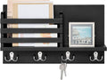 Dahey Wall Mounted Mail Holder Wooden Key Holder Rack Mail Sorter Organizer with 4 Double Key Hooks and A Floating Shelf Rust