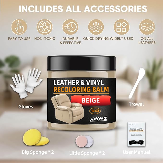 Leather Recoloring Balm - Scratch Repair & Color Restore Kit for Faded Leather, Leather Couch & Car Seats - 10OZ Restorer Bal