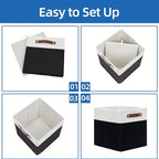 Temary Foldable Storage Cubes Set of 4 - Organizers with Handles, Decorative Storage Boxes for Home, Office (White&Black)