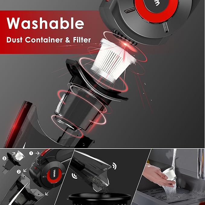 Whall Handheld Cordless Car Vacuums, Wet and Dry Use 9000Pa Strong Suction Vacuums, Rechargeable Portable Vacuum Cleaner with