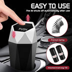Car Trash Can with Lid, Mini Car Trash Cup with 30 Additional Trash Bags, Car Accessories for Interior, Leakproof Vehicle Garbage Bin for Car, Home, Office - 2 Packs, Silver