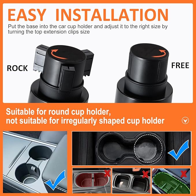 Car Large Cup Holder Expander, 3-in-1 Cupholder Extender with Swivel and Detachable Snack Food Tray Table for Eating, Travel 
