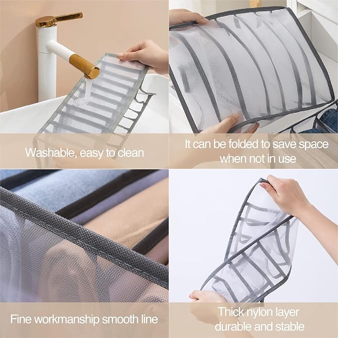 Wardrobe Clothes Organizer 7 Grids Portable Closet Organizer Mesh Separation Storage Box Foldable Closet Drawer Organizer for
