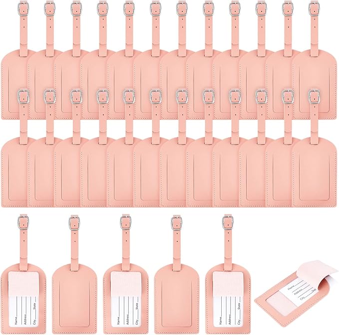 Dunzy 30 Pieces Leather Luggage Tag Women Identifiers Travel Suitcase Tags for Luggage Travel Backpack Bag Wedding Favors Wom