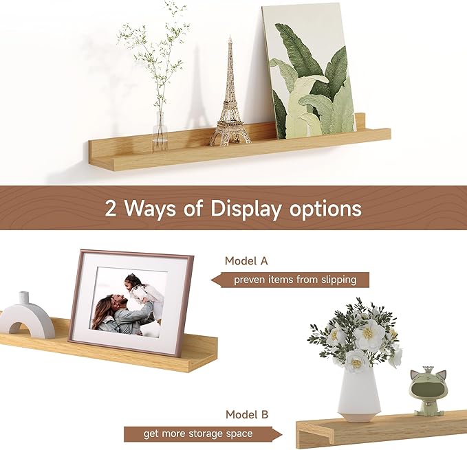 Fun Memories Picture Ledge Shelf for Wall, Floating Shelves Set of 4, 24 Inch Long Nursery Book Shelves for Toys Storage, Kid