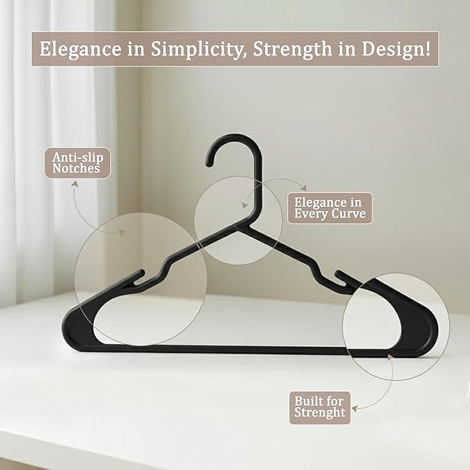 Utopia Home Plastic Hangers 50 Pack, Space-Saving Clothes Hangers with Non-Slip Shoulder Grooves for Strappy Clothes, Ideal f