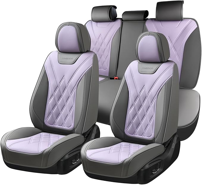 Coverado Car Seat Covers Full Set, Seat Covers for Cars, Waterproof Leather Automotive Seat Cover, Universal Car Interior Pro