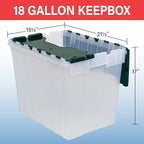 Akro-Mils KeepBox 18 Gallon Storage Container, Nesting and Stackable Plastic Storage Box with Lid Attached, Clear Tote for Ga