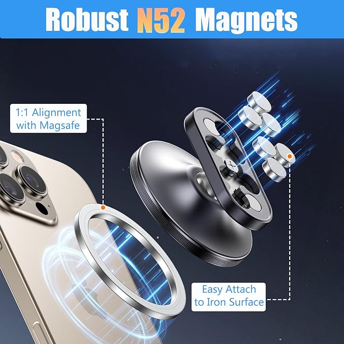 Magnetic Phone Holder for Gym:【Strong Magnets】 Gym Golf Accessories Essentials for Men/Women, Dual Magnetic Phone Mount with Alloy Base Stand for Magsafe iPhone 12-17 Series ＆ Android