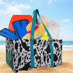 NGIL Extra Large Utility Tote Reusable Grocery Bag Oversized Collapsible for Groceries, Storage, Picnic, Beach (Cow Splatter-Turquoise Blue)