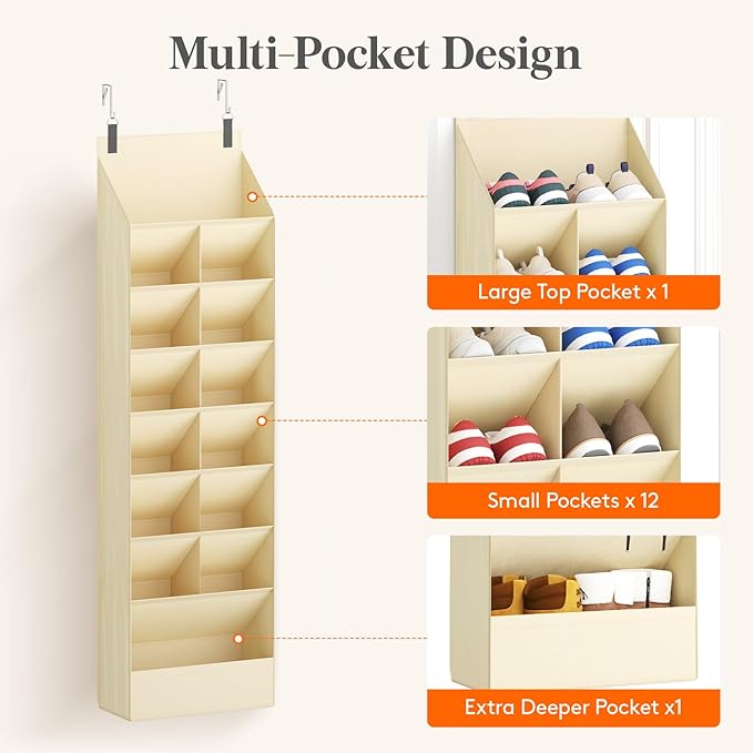 Lifewit 8 Tier Over the Door Shoe Organizer with 15 Large Deep Pockets, Fabric Hanging Shoes Shelf for Closet, Dorm Storage, 