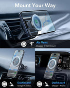 ESR for MagSafe Car Mount, Magnetic Phone Holder for Car Air Vent, Car Phone Holder Mount for iPhone 17e/17/16/16e/15/14/13/12/Samsung, All Smartphones(2 Metal Rings Included),Charging Not Supported