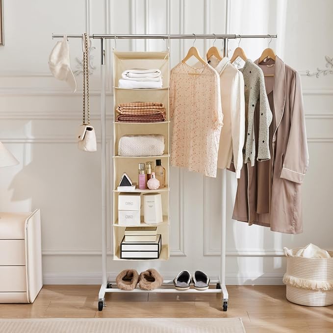 MAX Houser 6 Tier Shelf Hanging Closet Organizer, Closet Hanging Shelf with 2 Sturdy Hooks for Storage,2 Pack, Foldable (Yell