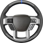 MEWANT DIY Shiny PU Carbon Fiber Cube Embossed Faux Leather Steering Wheel Cover for Ford F150 F250 F350 Expedition 2018