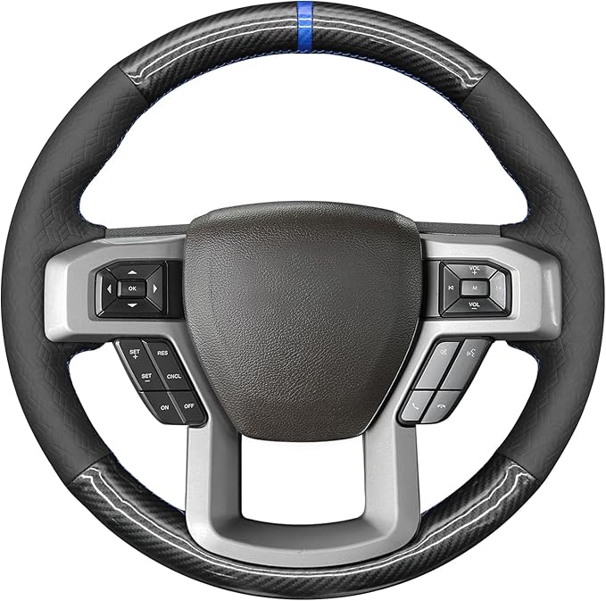 MEWANT DIY Shiny PU Carbon Fiber Cube Embossed Faux Leather Steering Wheel Cover for Ford F150 F250 F350 Expedition 2018