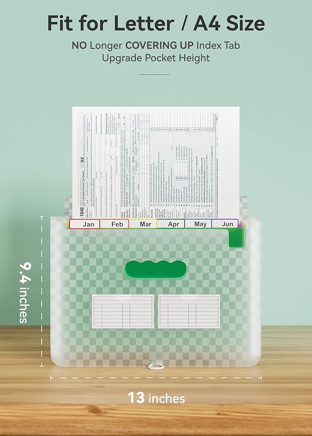 ABC life 12 Pockets Accordion File Organizer Expanding File Folders, Portable Monthly Bill Receipt Document Organiser, Expand