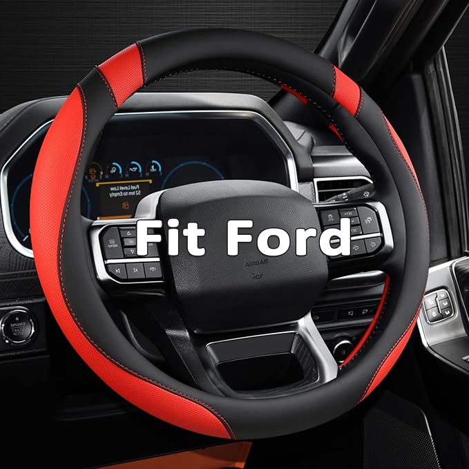 West Llama Customized Auto Car Steering Wheel Cover for Ford F-150, F-250, F-350, Expedition (Black+Red)
