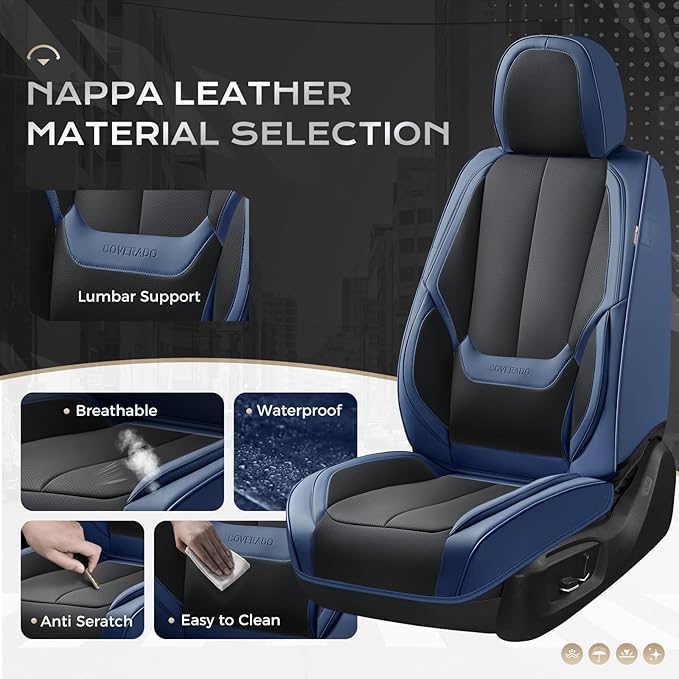 Coverado Seat Covers, Car Seat Covers Front Seats, Leather Seat Covers for Cars, Car Seat Protector Waterproof, Black Car Sea