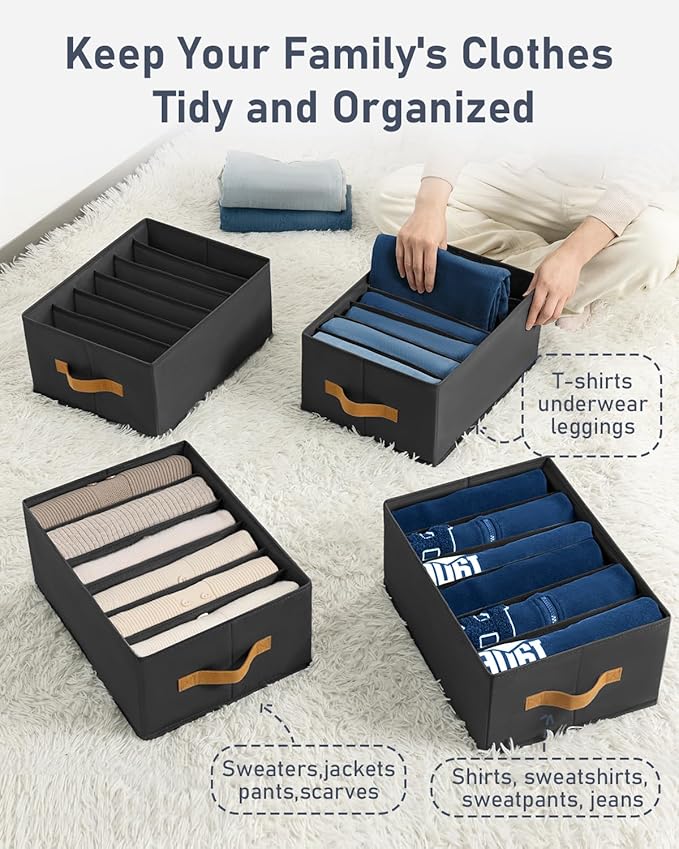 DIMJ Large Wardrobe Clothes Organizers - Foldable Closet Clothing Organizer for Jean Sweater Shirt Pants Underwear Bra, Divid