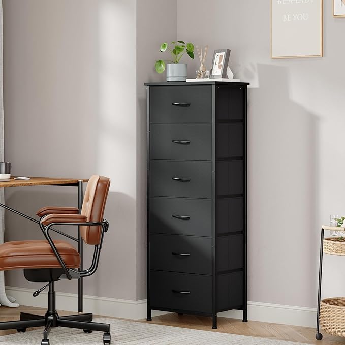 Somdot Tall Dresser for Bedroom with 6 Drawers, Storage Organizer Chest of Drawers with Removable Fabric Bins for Closet Beds