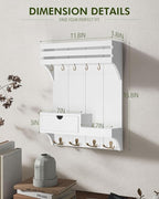 Rebee Vision Decorative Key Holder Wall Mount for Home Decor - Stylish Mail Organizer with 9 Key Hooks and Mini Drawer Organi