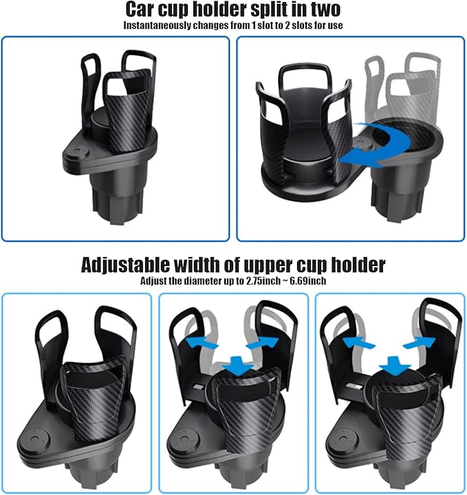 jeseny Pack-1 Car Cup Holder, 360 Degrees Rotating Adjustable Base Car Water Cup Holder, 2 in 1 Multifunctional Drink Holder (Black)