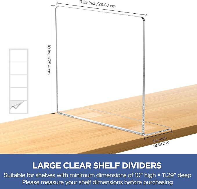 HBlife Acrylic Shelf Dividers for Closet Organization, 6 Pack Clear Sturdy Separate Closet Dividers for Shelves, Adjustable P