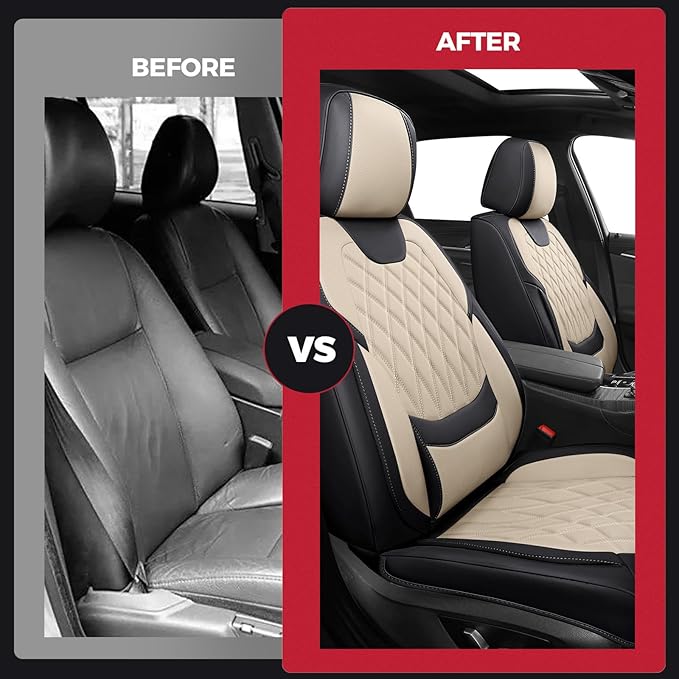 FREESOO Front Car Seat Covers - Luxury Breathable Waterproof Faux Leather Car Seat Cushion Protectors with Lumbar Support, Un