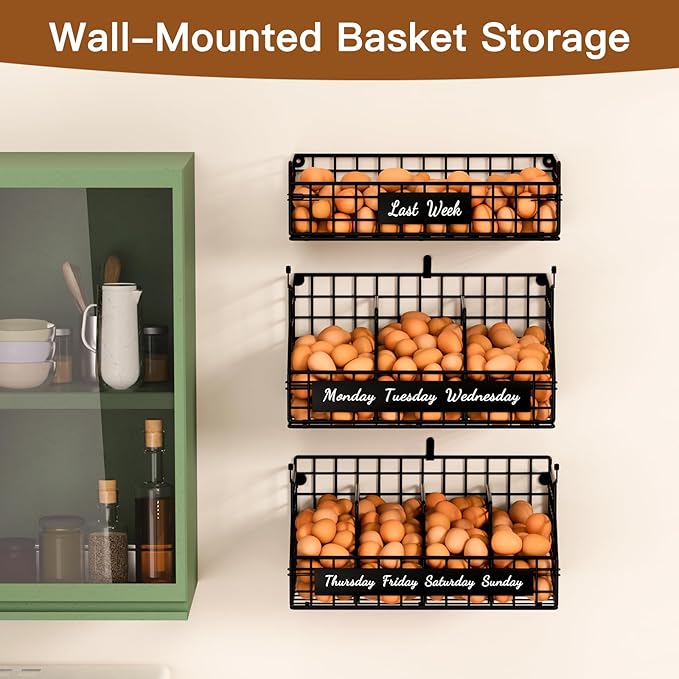 Egg Holder Countertop with Dividers & Labels, 3 Tier Stackable Chicken Egg Holder Egg Baskets for Gathering Fresh Eggs, Egg O