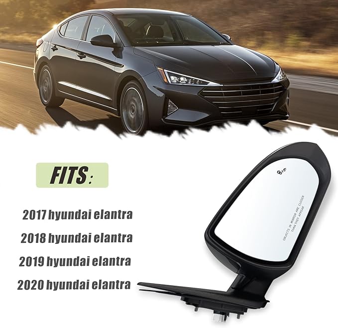 Right Passenger Side Mirror Compatible With 2017 2018 2019 2020 Hyundai Elantra With Power Glass Heated Blind Spot Black Replace#87620F3020(7Pins）