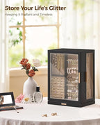 Glimmloop 360° Rotating Jewelry Box with 7 Drawers, Spacious Vertical Jewelry Organizer with Glass Window, Jewelry Storage Ca
