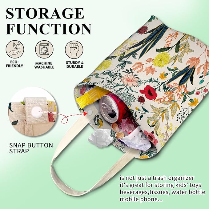 Car Trash Can, Cute Car Trash Bag, Hanging Car Organizer and Storage Bag, Trash Bin for Car Accessories, Vehicle, Travelling, Camping Cute Colorful Flowers