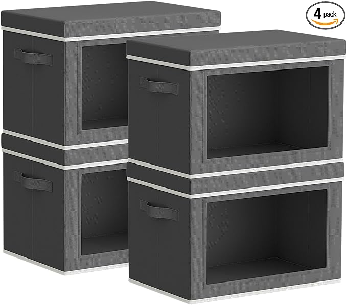 Homsorout Storage Bins with Lids - Small Fabric Organizers with Window, Collapsible Storage Bins for Clothes, Decorative Clos