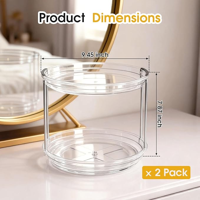 2 Pack Medicine Cabinet Organizer, Rotary Turntable Organizer for Medicine and Vitamin Bottles, Under Sink Organizer for Medi