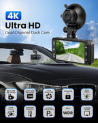 Dash Cam Front and Rear 4K/1080P, Dash Camera for Cars Build in WiFi, Full HD Dash Cam with APP Control, 3.94'' IPS Screen Da