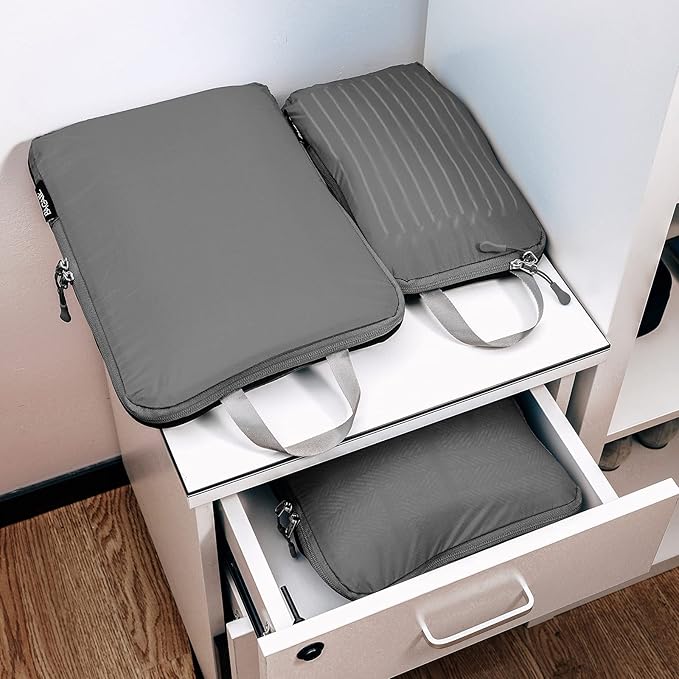 BAGAIL 5 Set Ultralight Compression Packing Cubes Travel Accessories Expandable Packing Organizers(Grey)