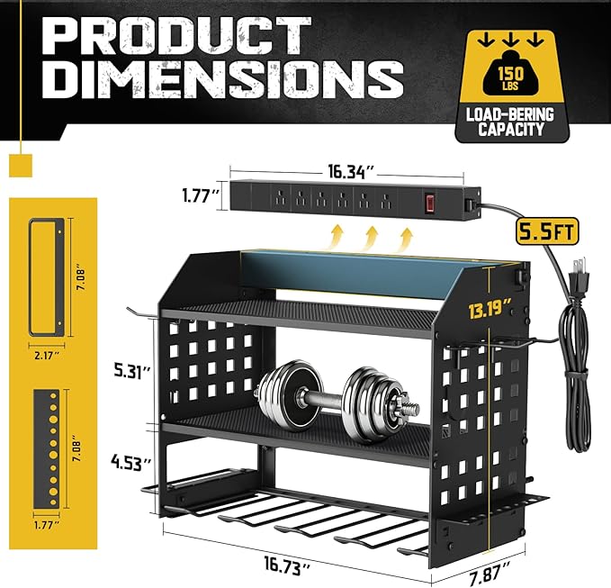 SPACECARE Power Tool Organizer with Charging Station 6 Outlets, 3-Layer Heavy Duty Wall Mount Drill Storage Rack, Cordless To