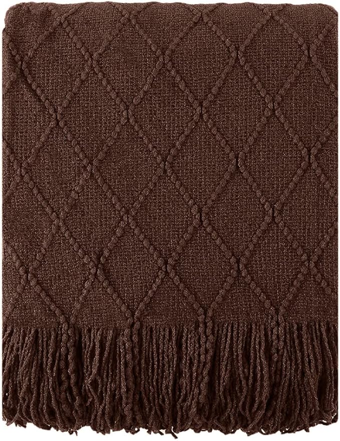 BATTILO HOME Dark Brown Throw Blanket for Couch, Chocolate Knit Throw Blankets for Home Decor, Decorative Brown Blanket for F