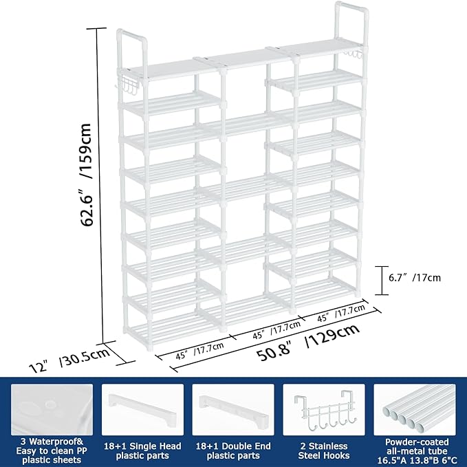 Mavivegue 9 Tiers Shoe Rack Tall Shoe Organizer Shoe Storage 50-55 Pairs Vertical Shoe Shelf Large Shoe Rack Organizer Stacka