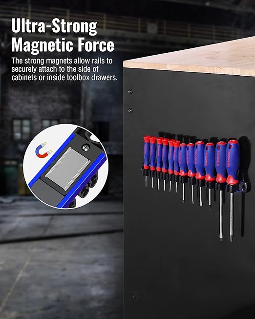 WORKPRO Magnetic Screwdriver Organizer and Wrench Organizer, Aluminum Rail Magnetic Tool Organizers, Tool Holder, Tool Box Or