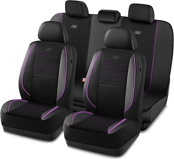 Skechers Air-Cooled Memory Foam Seat Covers,Mesh Thick Car Seat Covers,Piping Leather Car Seat Cover,Airbag Compatible,Automo