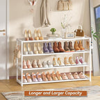 LUKYTOWER Extra Long Shoe Rack 4 Tier Shoe Storage Organizer with 2 Hooks, Wide Stackable Shoe Organizer Racks for Closet Ent