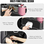 5-in-1 Car Back Seat Organizer and Storage with Extendable Cup Holder, Tissue Holder, Phone Holder, Hanging Hooks, Trash Bin, Back of Seat Car Headrest Organization Accessories for Women Man