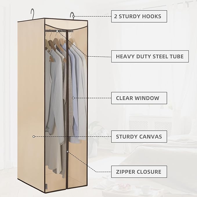 STORAGE MANIAC 2-Pack Hanging Garment Bag Zipper Cover with Sealed Clear Window, Long Garment Cover for Closet Storage Wardro