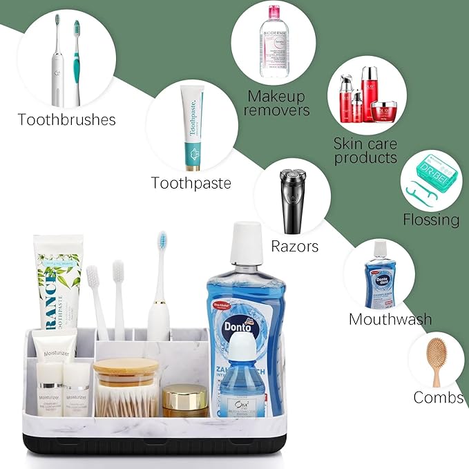 GFWARE Marble Bathroom Countertop Organizer - Detachable 7 Slots Kids Electric Toothbrush and Toothpaste Holde Drainage for B