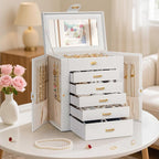 AKOZLIN 6-Tier Jewelry Box Organizer Functional 5 Drawers Leather Jewelry Storage Case for Women Girls Ring Necklace Earring 
