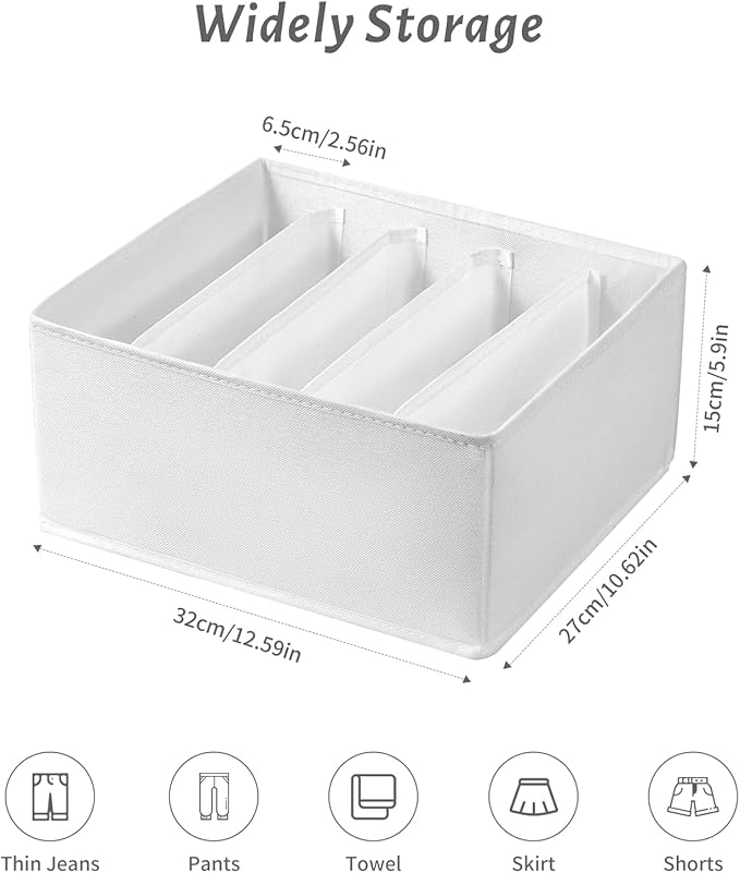 4 Packs Jeans Drawer Organizers for Clothing,5 Grids Compartment Wardrobe clothes organizer,Fabric Washable Closet Organizers