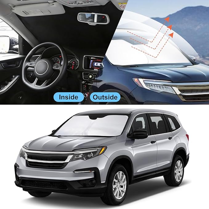 Front Windshield Sun Shade Foldable Car Front Window Sun Shade Windshield Shade Custom Fit for 2016-2026 Honda Pilot EX-L Block UV Rays Accessories Heat Keep Cooler