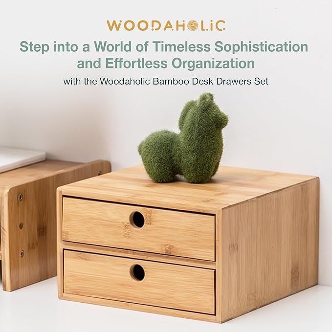 Set of 3 Bamboo Organizer Desktop Drawers - 1, 2, 3 Drawer Storage Organizer Ideal for Desk Accessories, Office Supplies, Mak